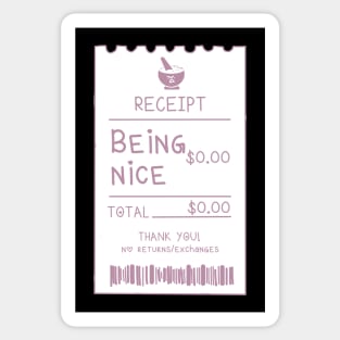 Pink Being Nice Costs $0.00 Receipt Sticker